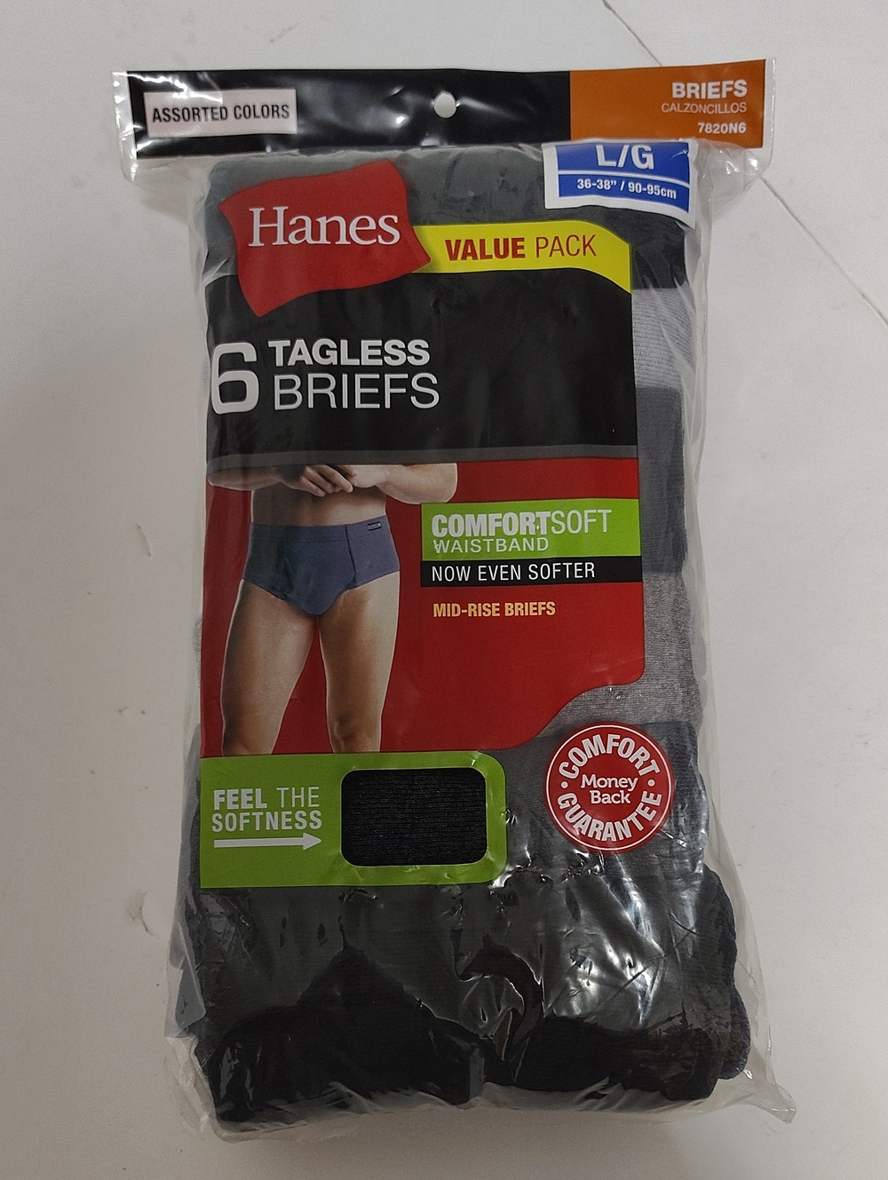 NWT 2014 Hanes Men's Tagless Briefs Assorted Colors -6 Pack -Size L 36-38